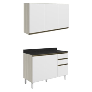 Armario Aereo Balcao Tampo 120cm MDF Kali Bianco Toq Branco Uv Nicioli