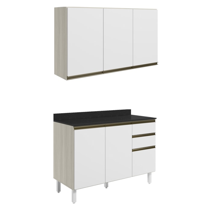 Armario Aereo Balcao Tampo 120cm MDF Kali Bianco Toq Branco Uv Nicioli