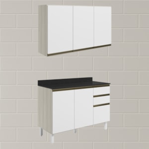 Armario Aereo Balcao Tampo 120cm MDF Kali Bianco Toq Branco Uv Nicioli