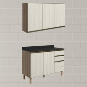 Armario Aereo Balcao Tampo 120cm MDF Kali Carvalho Toq Bianco Toq Nicioli
