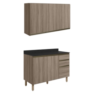 Armario Aereo Balcao Tampo 120cm MDF Kali Carvalho Toq Carvalho Toq Nicioli