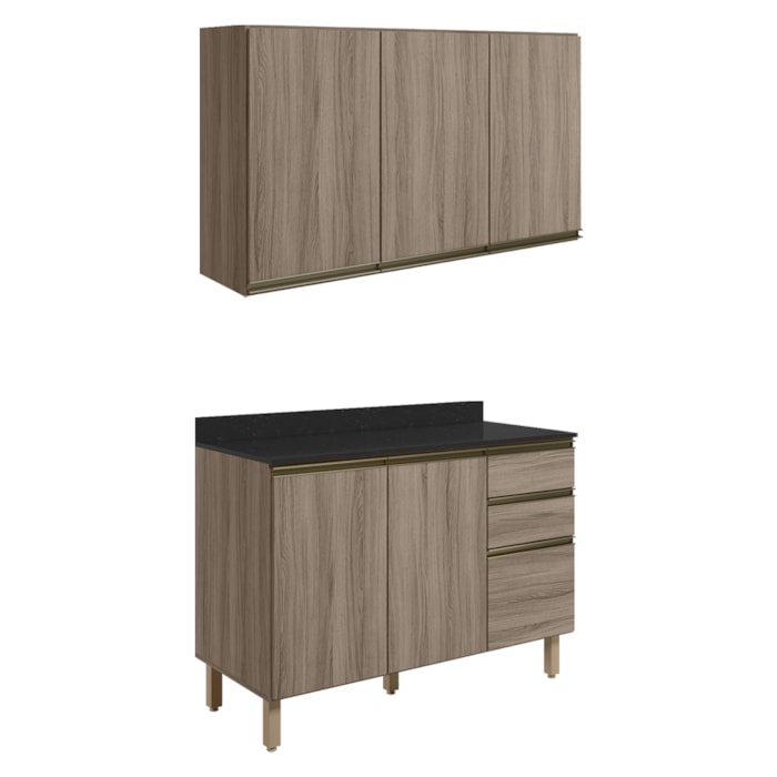 Armario Aereo Balcao Tampo 120cm MDF Kali Carvalho Toq Carvalho Toq Nicioli