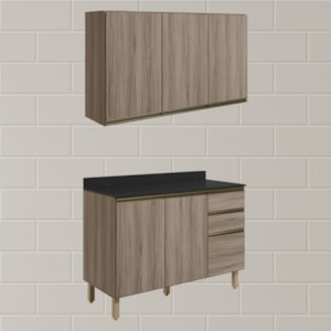 Armario Aereo Balcao Tampo 120cm MDF Kali Carvalho Toq Carvalho Toq Nicioli