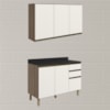 Armario Aereo Balcao Tampo 120cm MDF Kali Carvalho Toq Off White Cetim Nicioli
