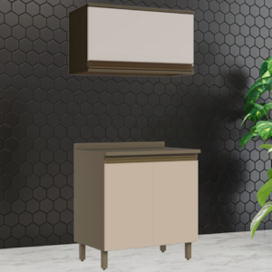 Armário Aéreo Basculante e Balcão Com Tampo MDF 60 cm Connect Duna Cristal Henn