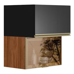 Armario Aereo Basculante Vidro 2P 60 cm MDF Proenca Nogueira Carbono Prime Demartez