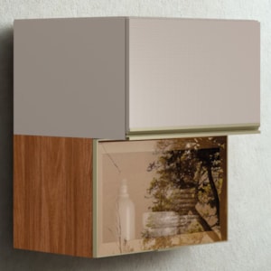Armario Aereo Basculante Vidro 2P 60 cm MDF Proenca Nogueira Nude Prime Demartez