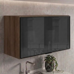 Armario Aereo Basculante Vidro MDF 80 cm Kali 166804 Carvalho TOQ Nicioli