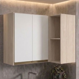 Armario Aereo De Canto 2 Portas 2 Nichos MDF 89X68 cm Kali 193641 Bianco TOQ Branco Nicioli