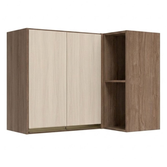 Armario Aereo De Canto 2 Portas 2 Nichos MDF 89X68 cm Kali 193641 Carvalho TOQ Bianco Nicioli