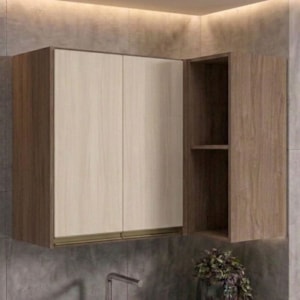 Armario Aereo De Canto 2 Portas 2 Nichos MDF 89X68 cm Kali 193641 Carvalho TOQ Bianco Nicioli