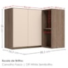 Armario Aereo De Canto 2 Portas 2 Nichos MDF 89X68 cm Kali 193641 Carvalho TOQ Off White Nicioli