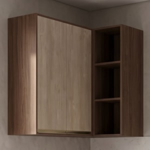 Armario Aereo De Canto 2 Portas 3 Nichos MDF 86X90 cm Kali 193661 Carvalho TOQ Bianco Nicioli