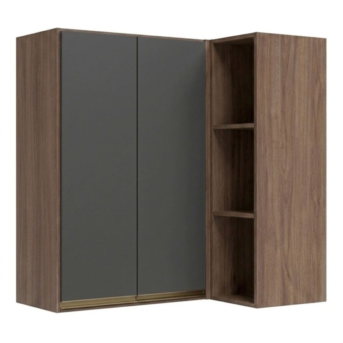 Armario Aereo De Canto 2 Portas 3 Nichos MDF 86X90 cm Kali 193661 Carvalho TOQ Chumbo Nicioli