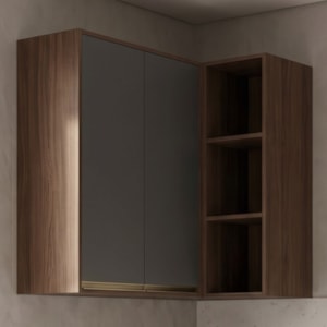 Armario Aereo De Canto 2 Portas 3 Nichos MDF 86X90 cm Kali 193661 Carvalho TOQ Chumbo Nicioli