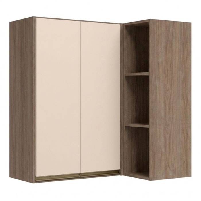 Armario Aereo De Canto 2 Portas 3 Nichos MDF 86X90 cm Kali 193661 Carvalho TOQ Off White Nicioli