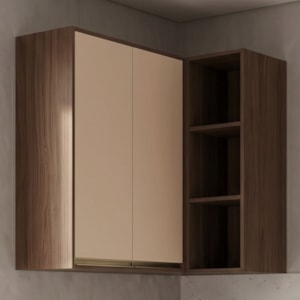 Armario Aereo De Canto 2 Portas 3 Nichos MDF 86X90 cm Kali 193661 Carvalho TOQ Off White Nicioli