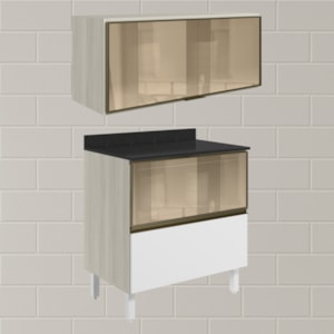 Armario Aereo E Balcao 1P 2G Vidro MDF Kali Bianco Toq Branco Uv Nicioli