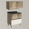 Armario Aereo E Balcao 1P 2G Vidro MDF Kali Carvalho Toq Off White Cetim Nicioli