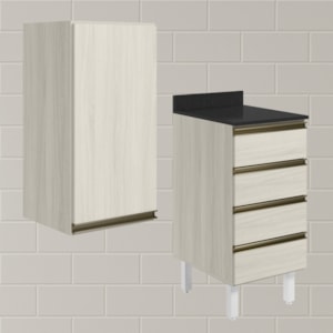 Armario Aereo E Balcao 1P 4G 40cm MDF Kali Bianco Toq Bianco Toq Nicioli