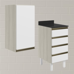 Armario Aereo E Balcao 1P 4G 40cm MDF Kali Bianco Toq Branco Uv Nicioli