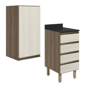 Armario Aereo E Balcao 1P 4G 40cm MDF Kali Carvalho Toq Bianco Toq Nicioli