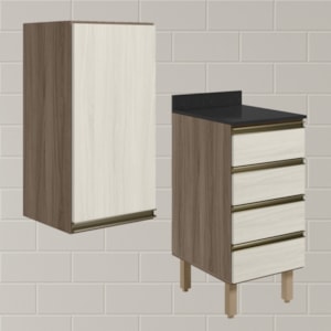 Armario Aereo E Balcao 1P 4G 40cm MDF Kali Carvalho Toq Bianco Toq Nicioli