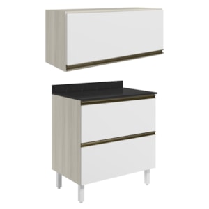 Armario Aereo E Balcao 2 Gavetas MDF Kali Bianco Toq Branco Uv Nicioli