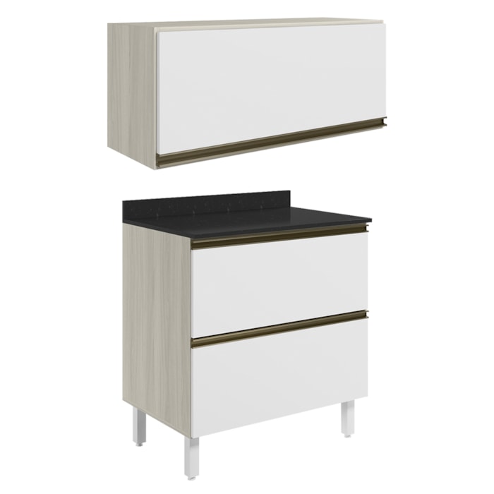 Armario Aereo E Balcao 2 Gavetas MDF Kali Bianco Toq Branco Uv Nicioli