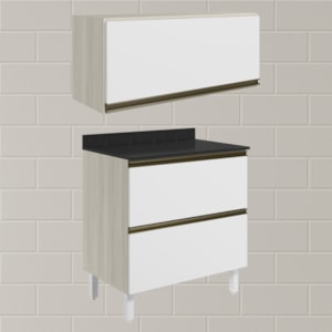Armario Aereo E Balcao 2 Gavetas MDF Kali Bianco Toq Branco Uv Nicioli