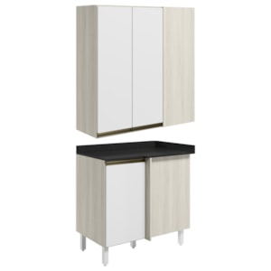 Armario Aereo E Balcao Canto Reto MDF Kali Bianco Toq Branco Uv Nicioli