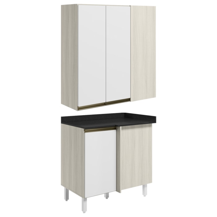 Armario Aereo E Balcao Canto Reto MDF Kali Bianco Toq Branco Uv Nicioli