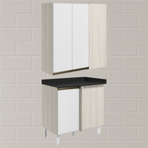Armario Aereo E Balcao Canto Reto MDF Kali Bianco Toq Branco Uv Nicioli