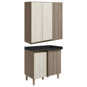 Armario Aereo E Balcao Canto Reto MDF Kali Carvalho Toq Bianco Toq Nicioli Armario Aereo E Balcao Canto Reto MDF Kali Carvalho Toq Bianco Toq Nicioli