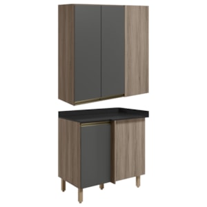 Armario Aereo E Balcao Canto Reto MDF Kali Carvalho Toq Chumbo Nicioli Armario Aereo E Balcao Canto Reto MDF Kali Carvalho Toq Chumbo Nicioli