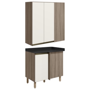 Armario Aereo E Balcao Canto Reto MDF Kali Carvalho Toq Off White Cetim Nicioli Armario Aereo E Balcao Canto Reto MDF Kali Carvalho Toq Off White Cetim Nicioli