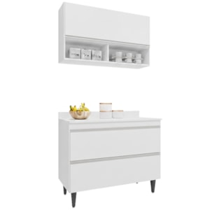 Armario Aereo E Balcao Com Tampo 100 cm BP Branco Eratto Moveis