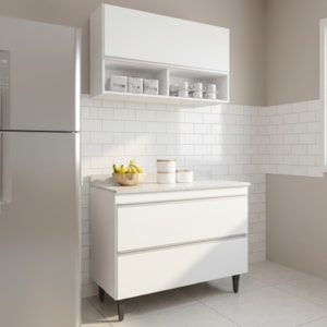 Armario Aereo E Balcao Com Tampo 100 cm BP Branco Eratto Moveis