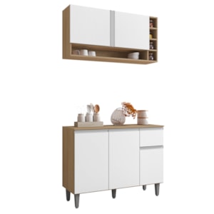 Armario Aereo E Balcao Com Tampo 105 cm Vanessa Amendoa Branco REAJL Moveis