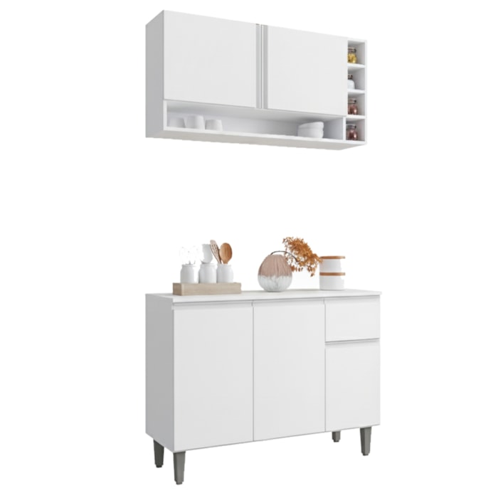 Armario Aereo E Balcao Com Tampo 105 cm Vanessa Branco REAJL Moveis