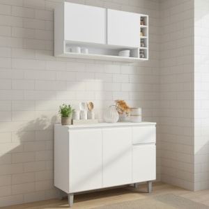 Armario Aereo E Balcao Com Tampo 105 cm Vanessa Branco REAJL Moveis