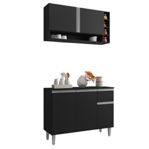 Armario Aereo E Balcao Com Tampo 105 cm Vanessa Preto REAJL Moveis