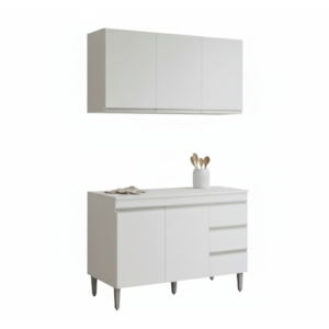 Armario Aereo E Balcao Com Tampo 120 cm Andreia Branco REAJL Moveis