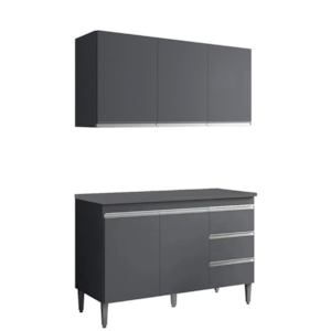 Armario Aereo E Balcao Com Tampo 120 cm Andreia Cinza REAJL Moveis