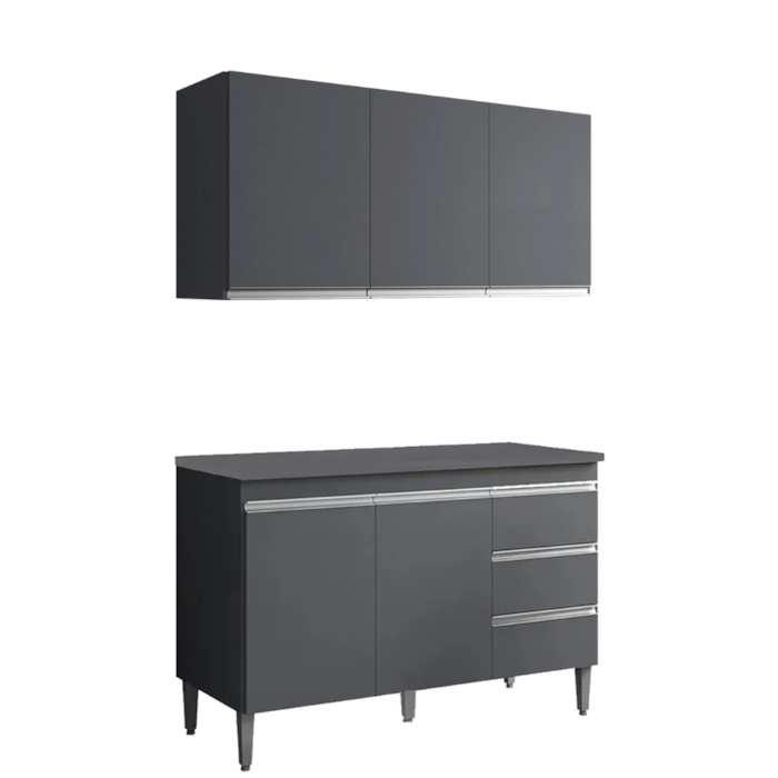 Armario Aereo E Balcao Com Tampo 120 cm Andreia Cinza REAJL Moveis