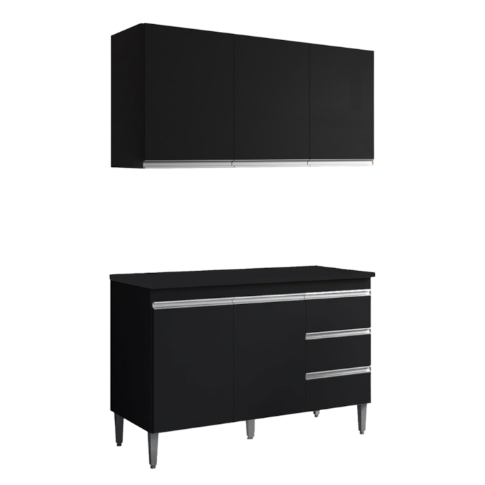 Armario Aereo E Balcao Com Tampo 120 cm Andreia Preto REAJL Moveis