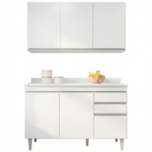 Armario Aereo E Balcao Com Tampo 120 cm BP Branco Eratto Moveis