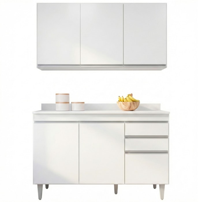 Armario Aereo E Balcao Com Tampo 120 cm BP Branco Eratto Moveis