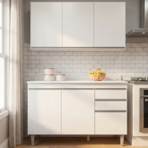 Armario Aereo E Balcao Com Tampo 120 cm BP Branco Eratto Moveis