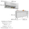 Armario Aereo E Balcao Com Tampo 150 cm BP Branco Eratto Moveis